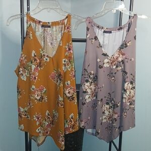 Floral Sleeveless Tops - Mustard and Mauve